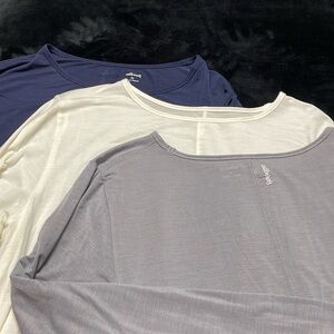 3 NWOT Allbirds long sleeve workout tops size XL. Navy, cream and gray.